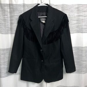 Adolfo Black Women's Wool Blazer with Fringe - Vintage